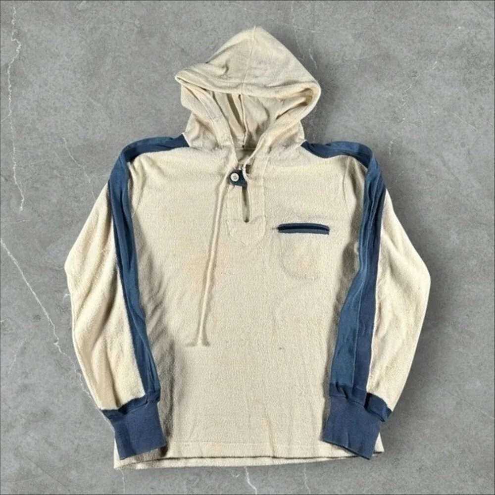 Vintage 60s Hoodie XS Cream French Terry cloth Chinstrap 1960s Lightweight True